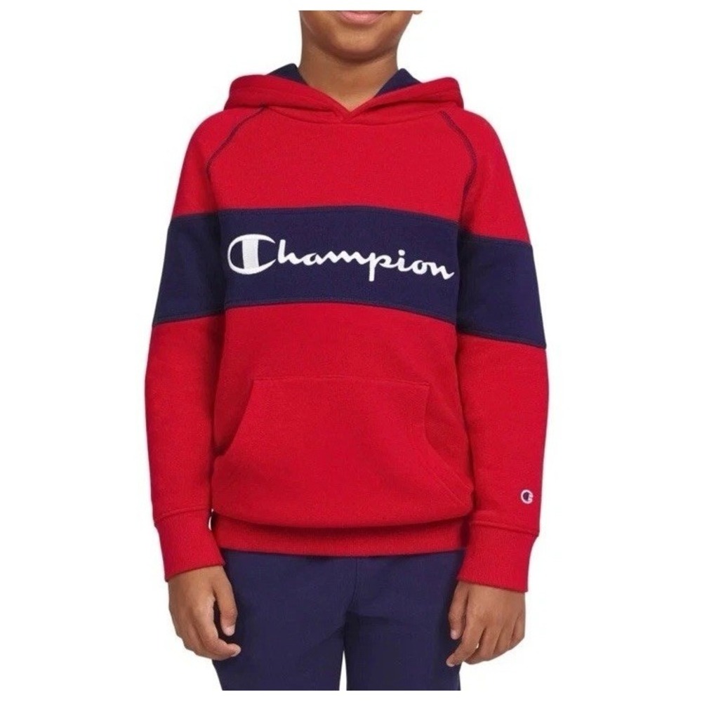 Champion Logo‎ Kangaroo Pocket Fleece Pullover  Hoodie Size S 7-8 Unisex Red